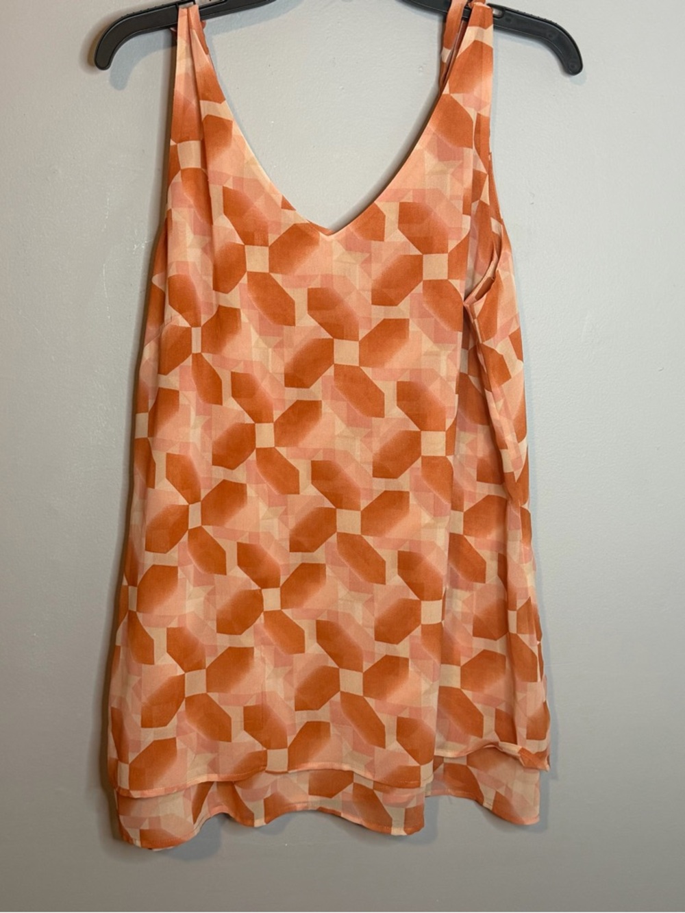 CAbi Peach & Cream Geometric Sleeveless Slip Dress